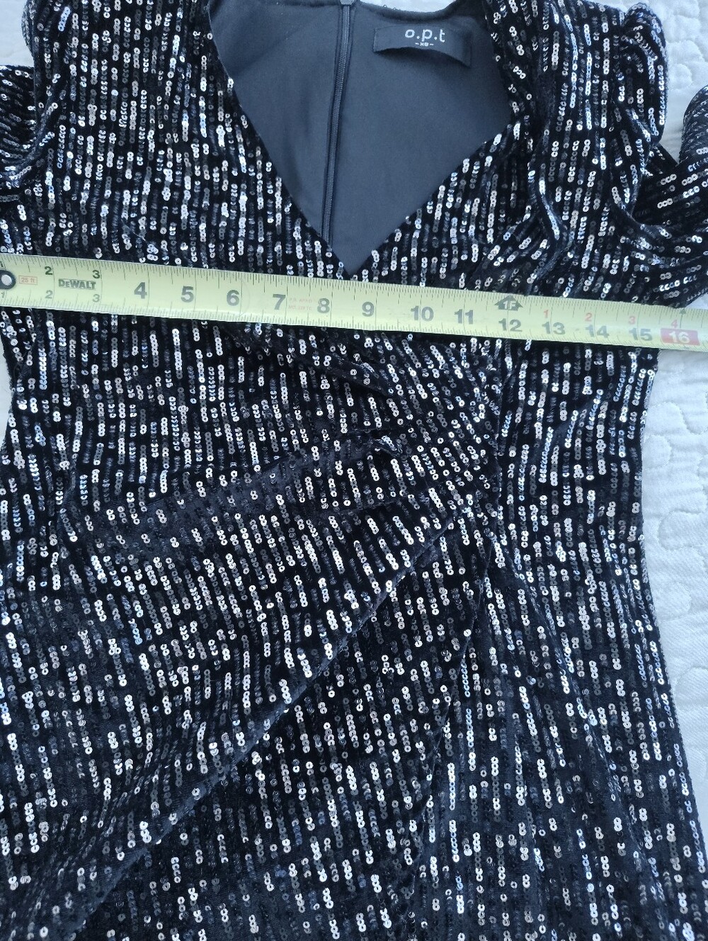 o.p.t Black Sequin Mini Dress Long Sleeve Wrap Front V-Neck Size XS - Picture 5 of 11